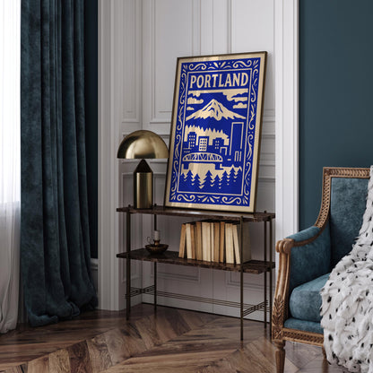 Portland Blue Cityscape Travel Poster