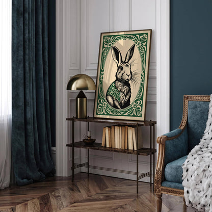 Cute Rabbit in Rococo Floral Frame Art Print