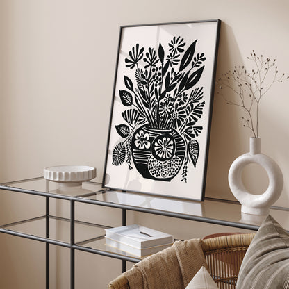 Black & White Bouquet of Flowers Art Print