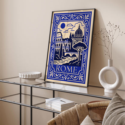 Blue Rome Poster - Cityscape Landscape Art