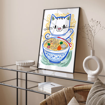 Cute Japanese Ramen Cat Poster