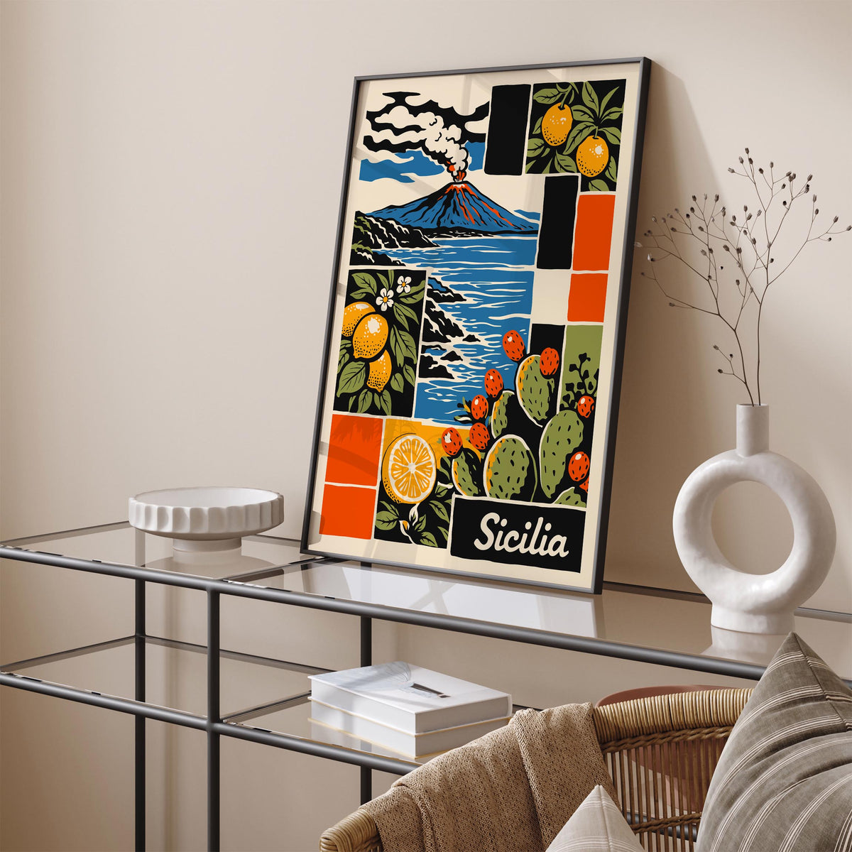 Sicilia Italy Colorful Travel Poster