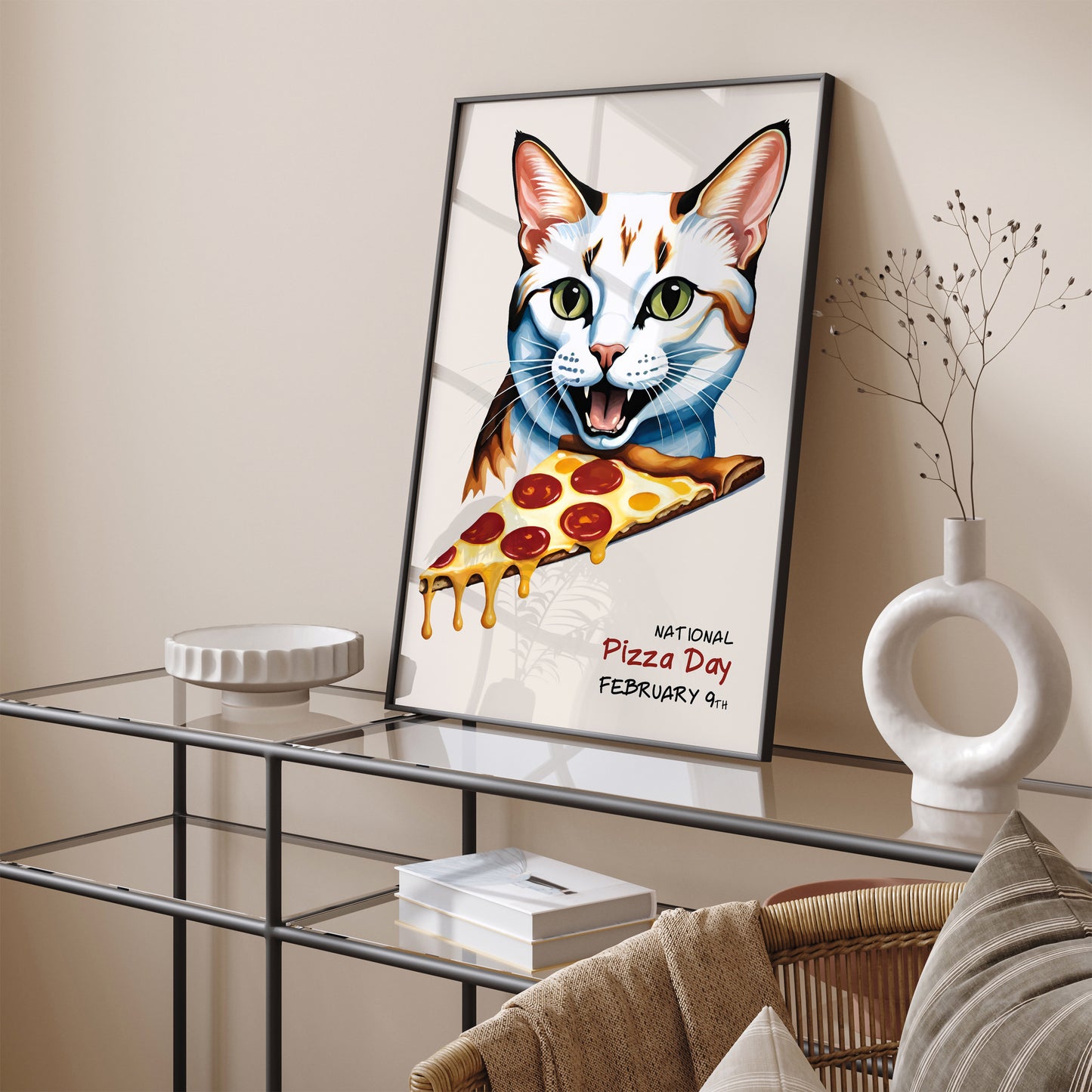 National Pizza Day Funny Cat Poster