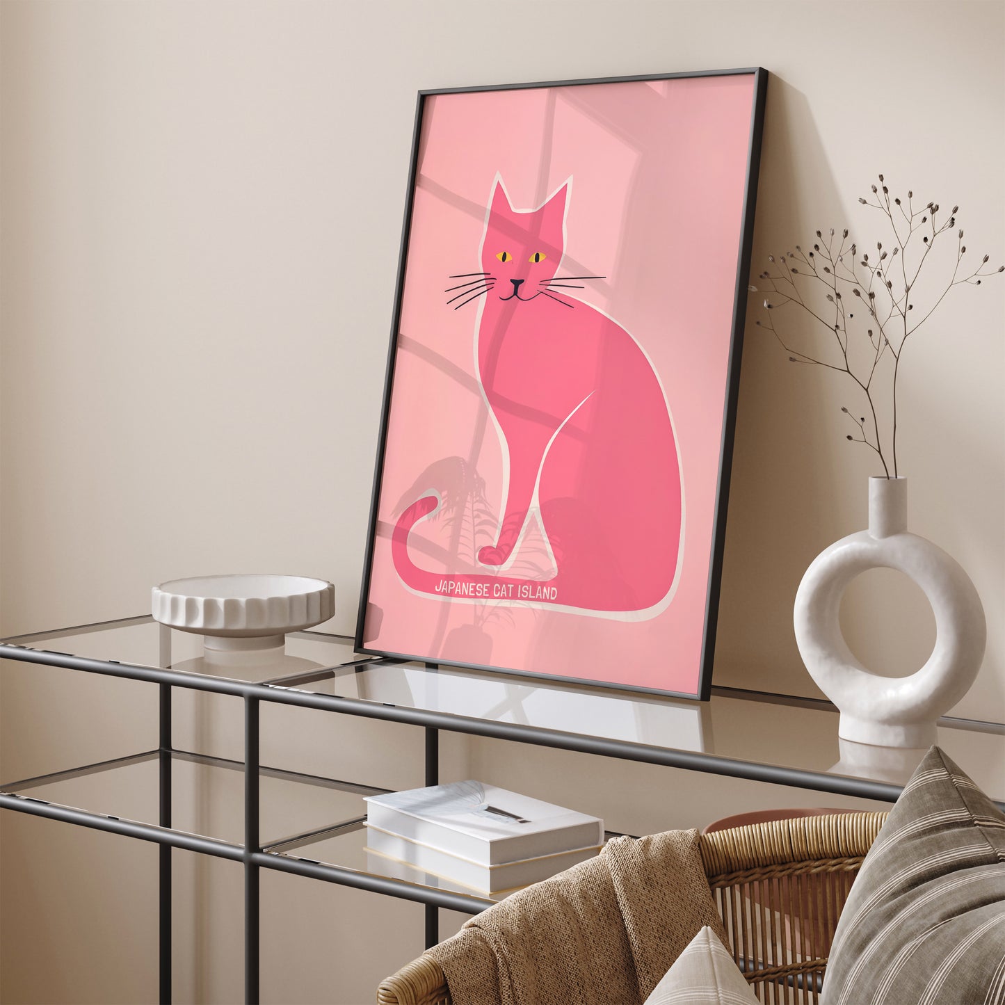 Japanese Cat Island Pink Poster