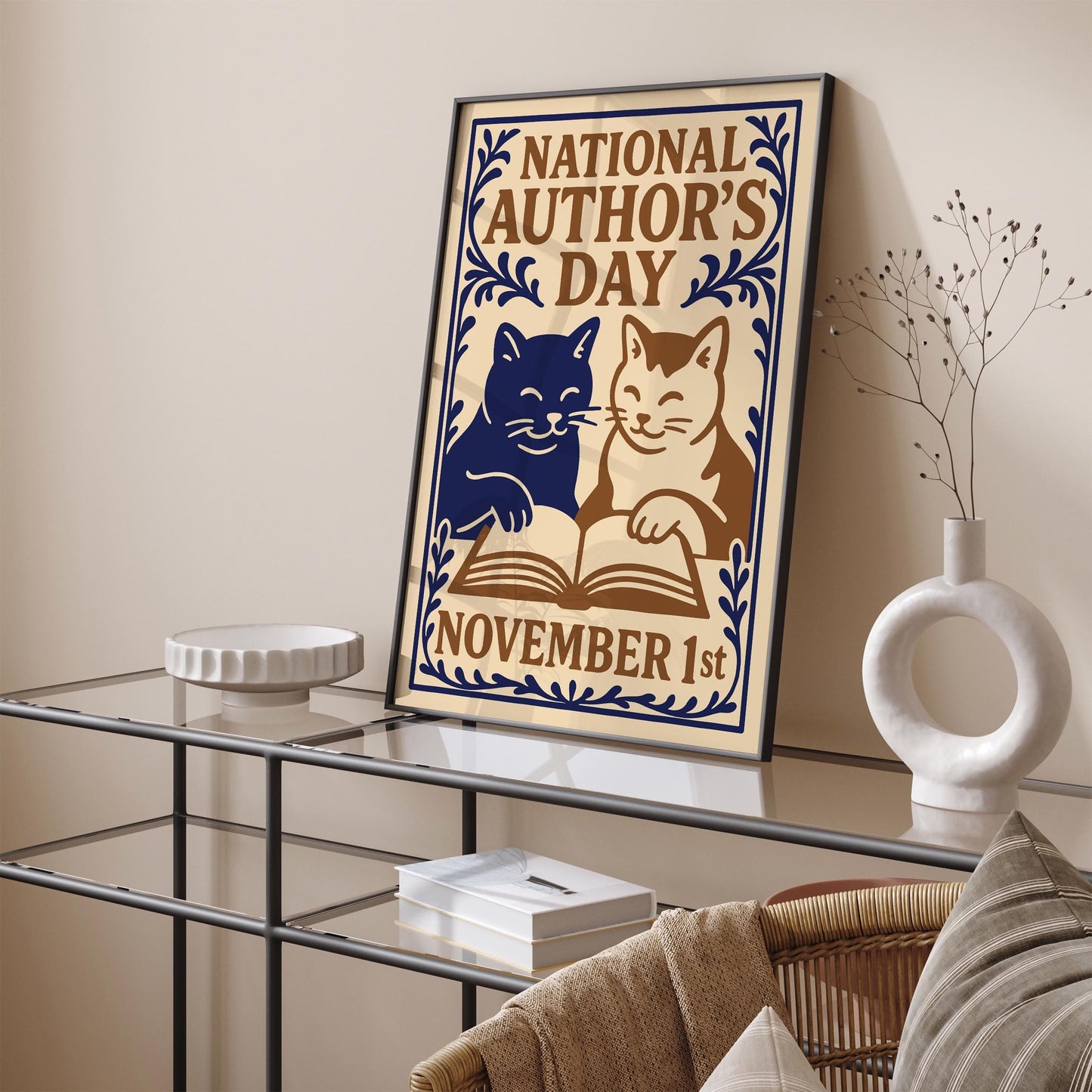 National Authors Day Poster - Cats Reading a Book Art Print