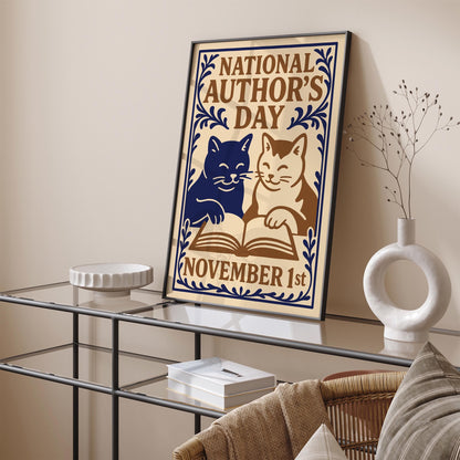 National Authors Day Poster - Cats Reading a Book Art Print