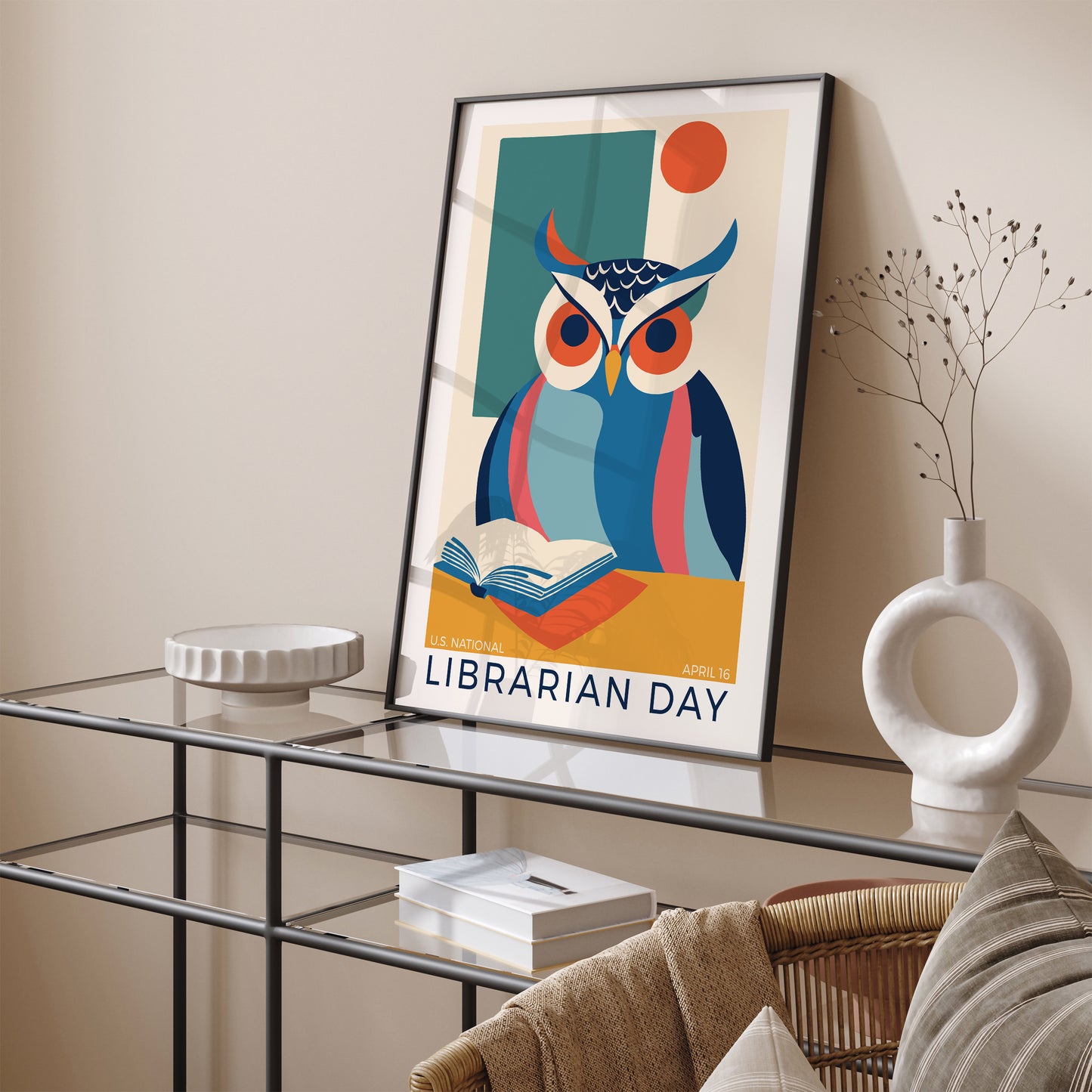 Owl Art Print, Book Lover’s Wall Decor, National Librarian Day Poster