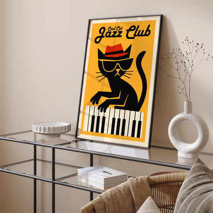 Cool Cat Jazz Club Poster - Yellow Music Wall Art Print