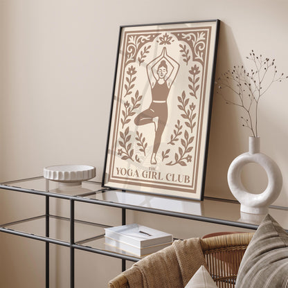 The Yoga Girl Club Poster - Japandi Beige Aesthetic Wall Art Print
