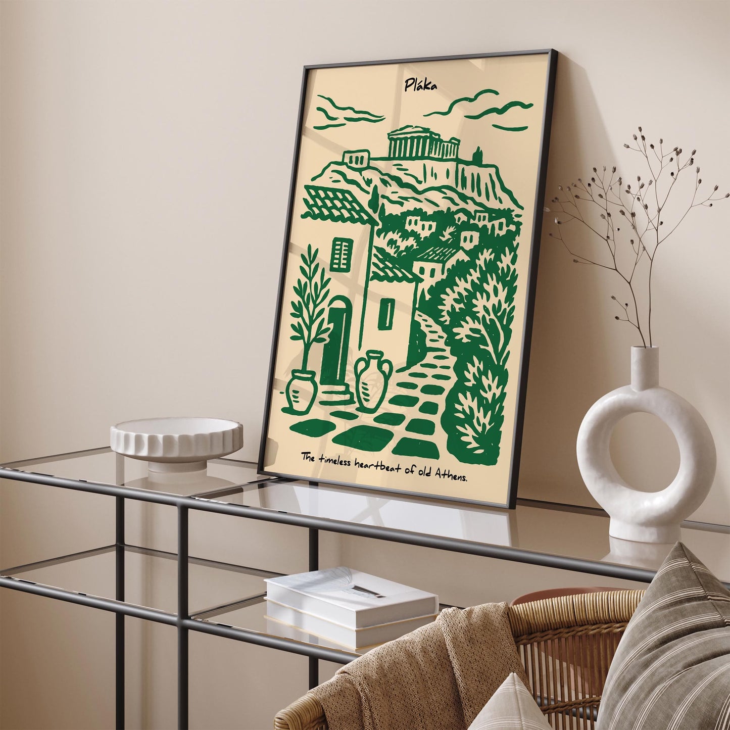 Plaka Athens Poster - Green Greece Travel Wall Art