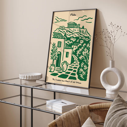 Plaka Athens Poster - Green Greece Travel Wall Art