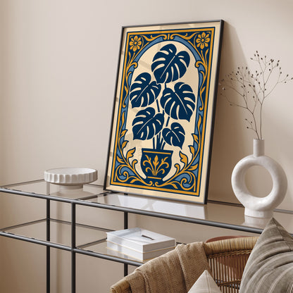 Blue Monstera Plant Art Print - Rococo Revival Style