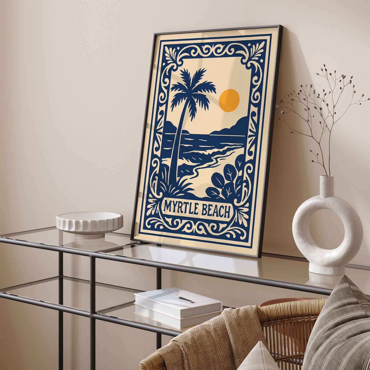 Myrtle Beach Poster - Blue Tropical Landscape Art Print
