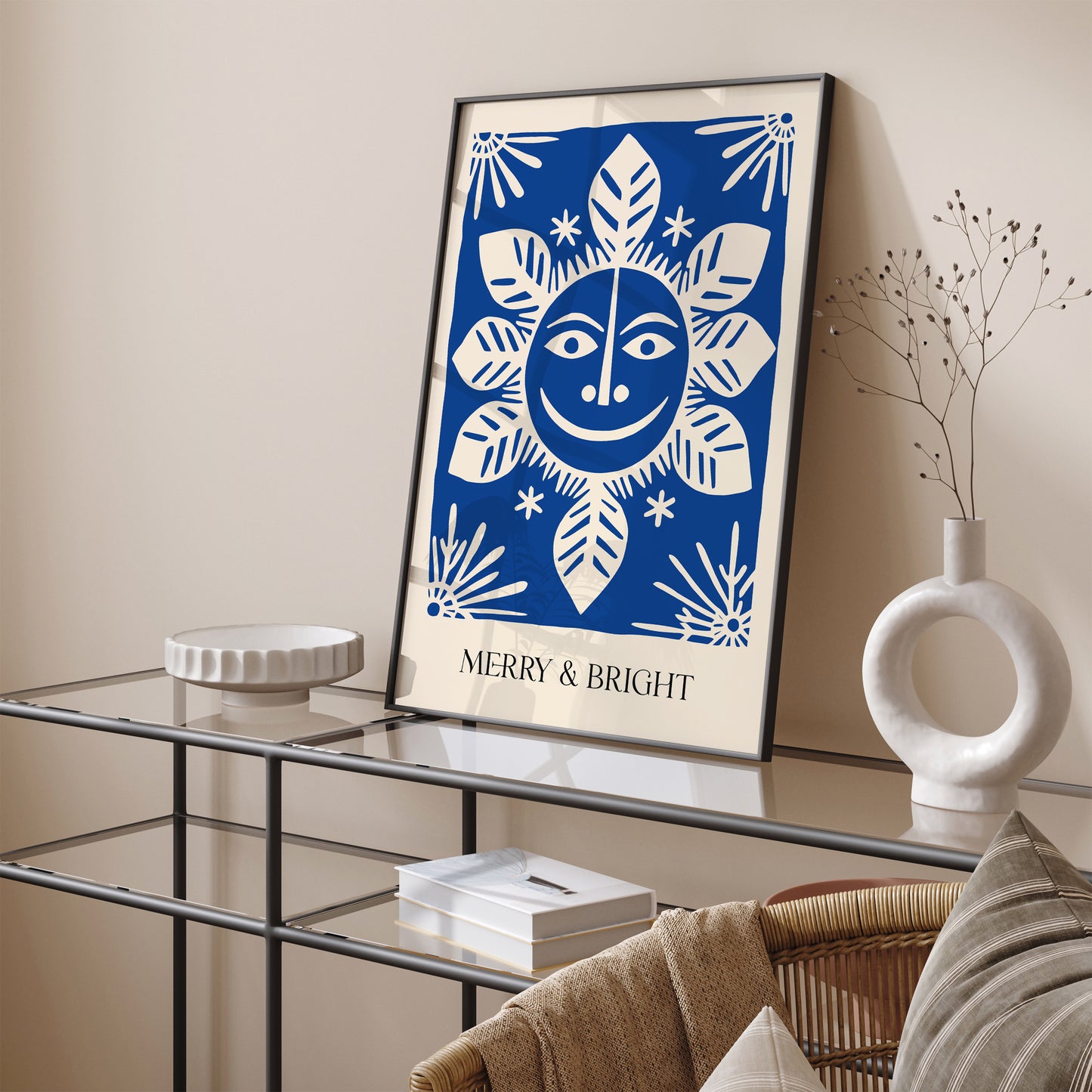 Merry and Bright Blue Snowflake Poster