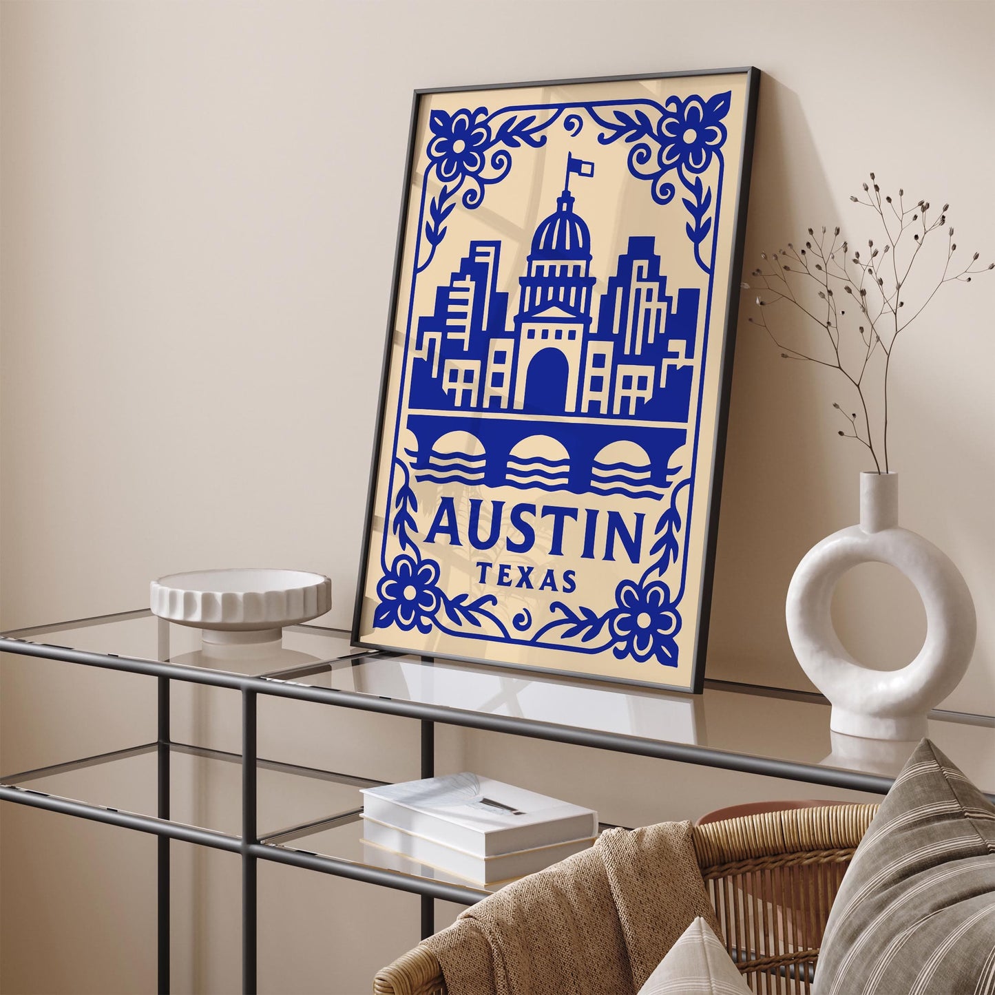 Austin Texas Poster - Blue Cityscape Travel Wall Art