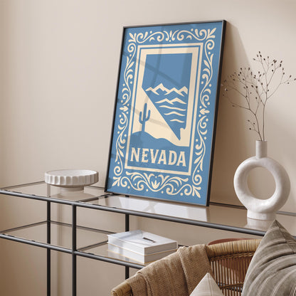 Nevada Travel Poster Icy Blue Wall Art Print