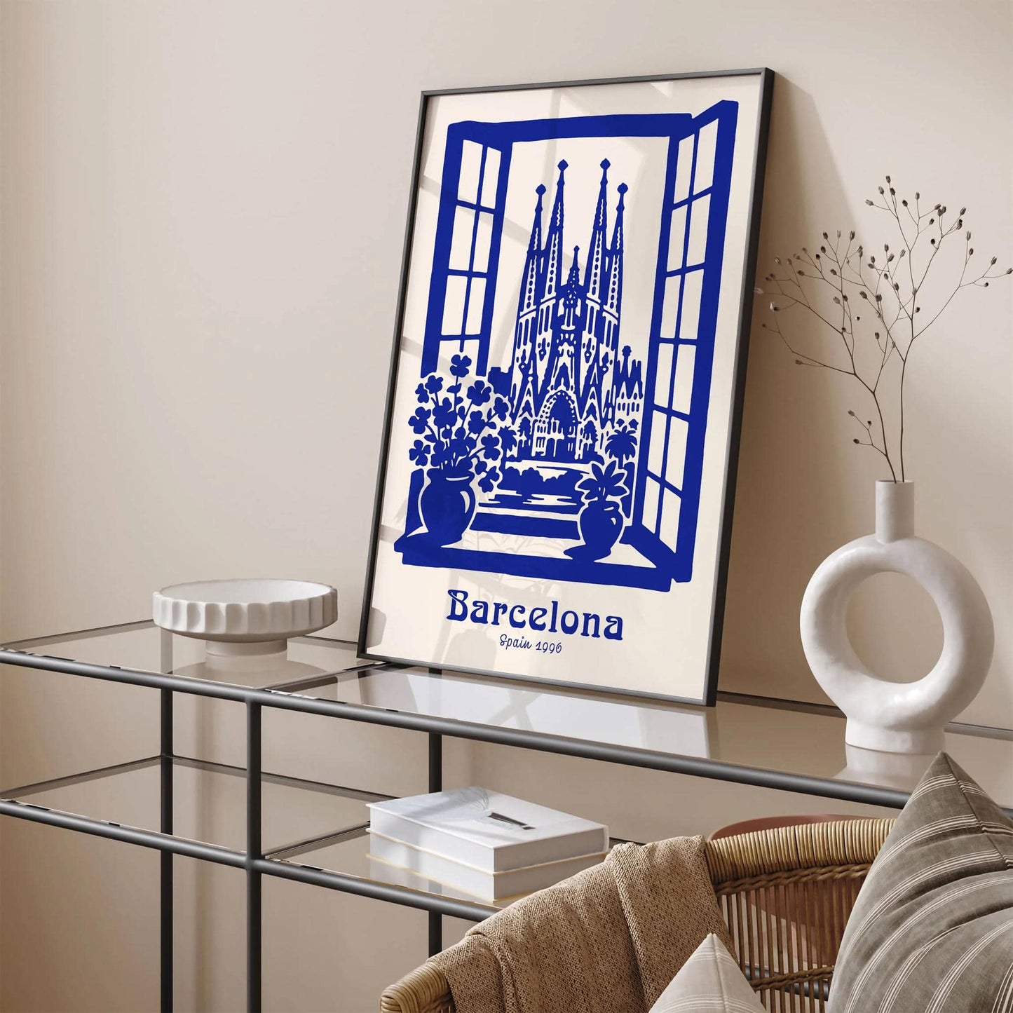 Barcelona Spain Scenic Art Print - Blue Travel Poster