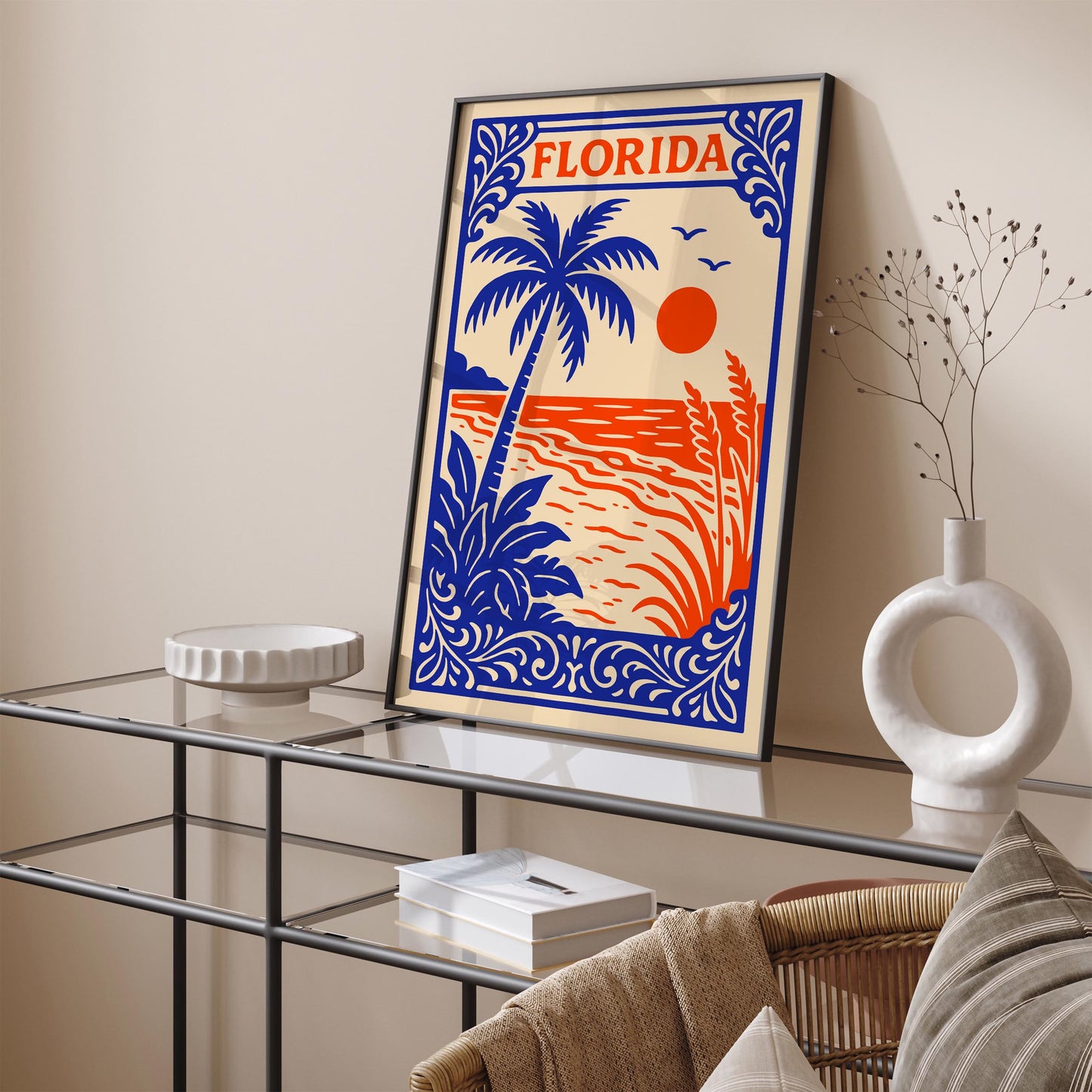 Florida Retro Travel Poster - Vintage Beach Palm Tree Wall Art
