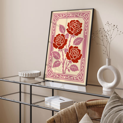 Red Roses Rococo Art Print