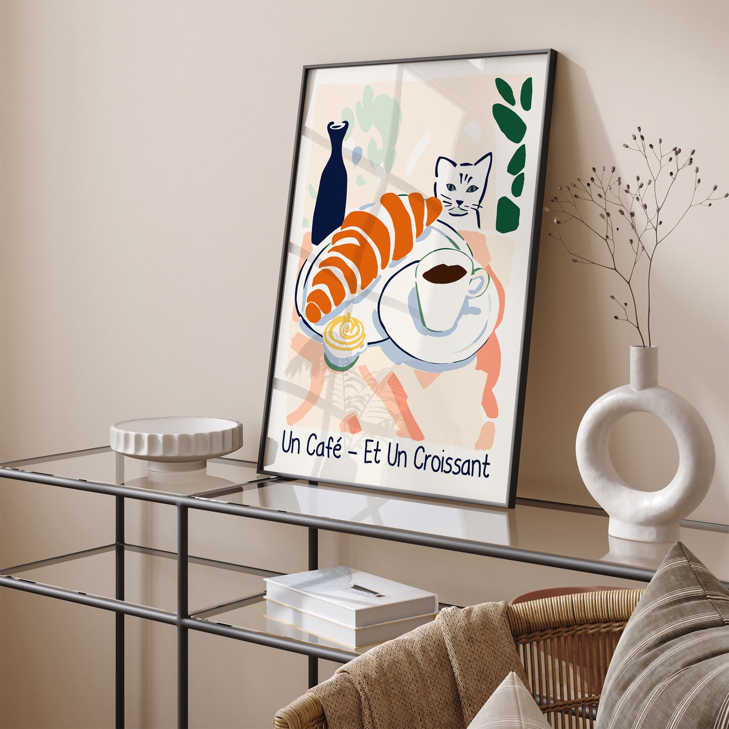 Cute Croissant Cat French Poster