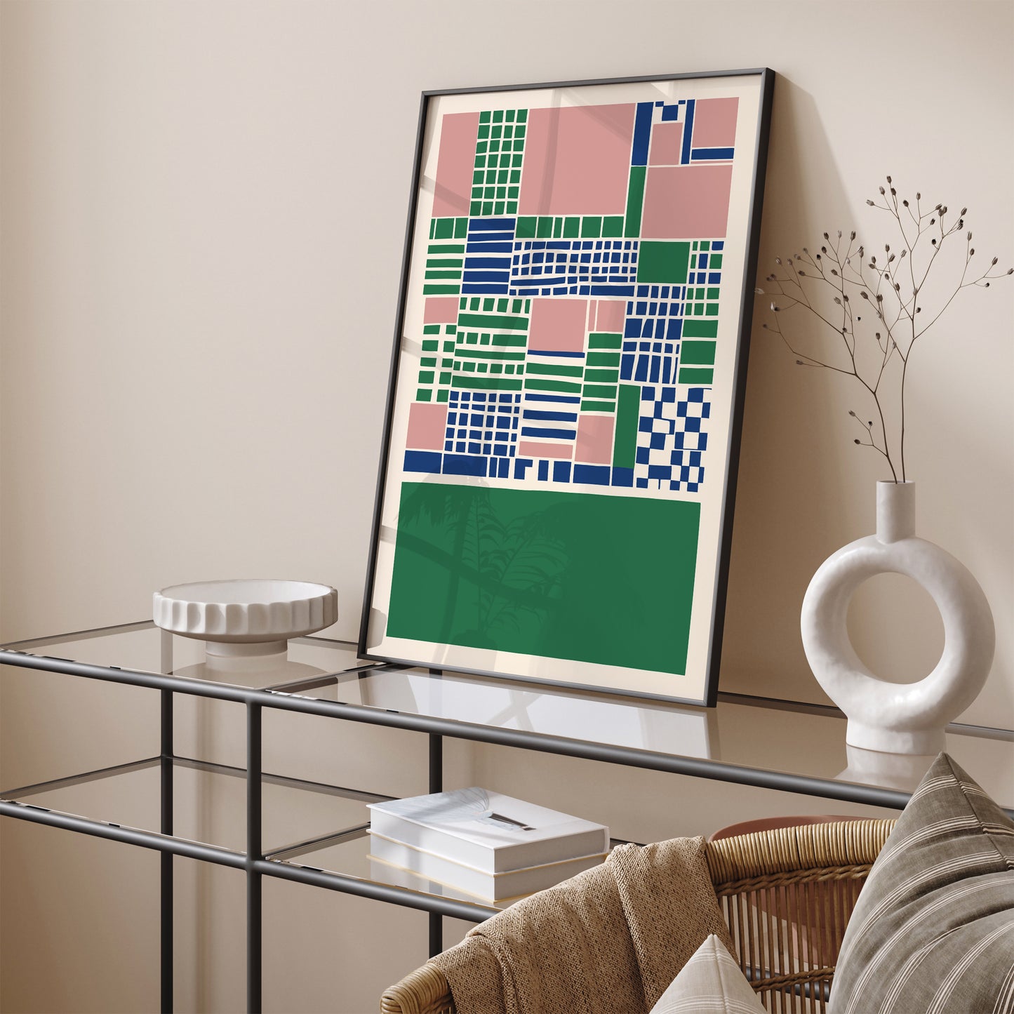 Green Mid Century Modern Geometric Poster