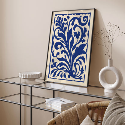 Blue Rococo Acanthus Leaves Poster