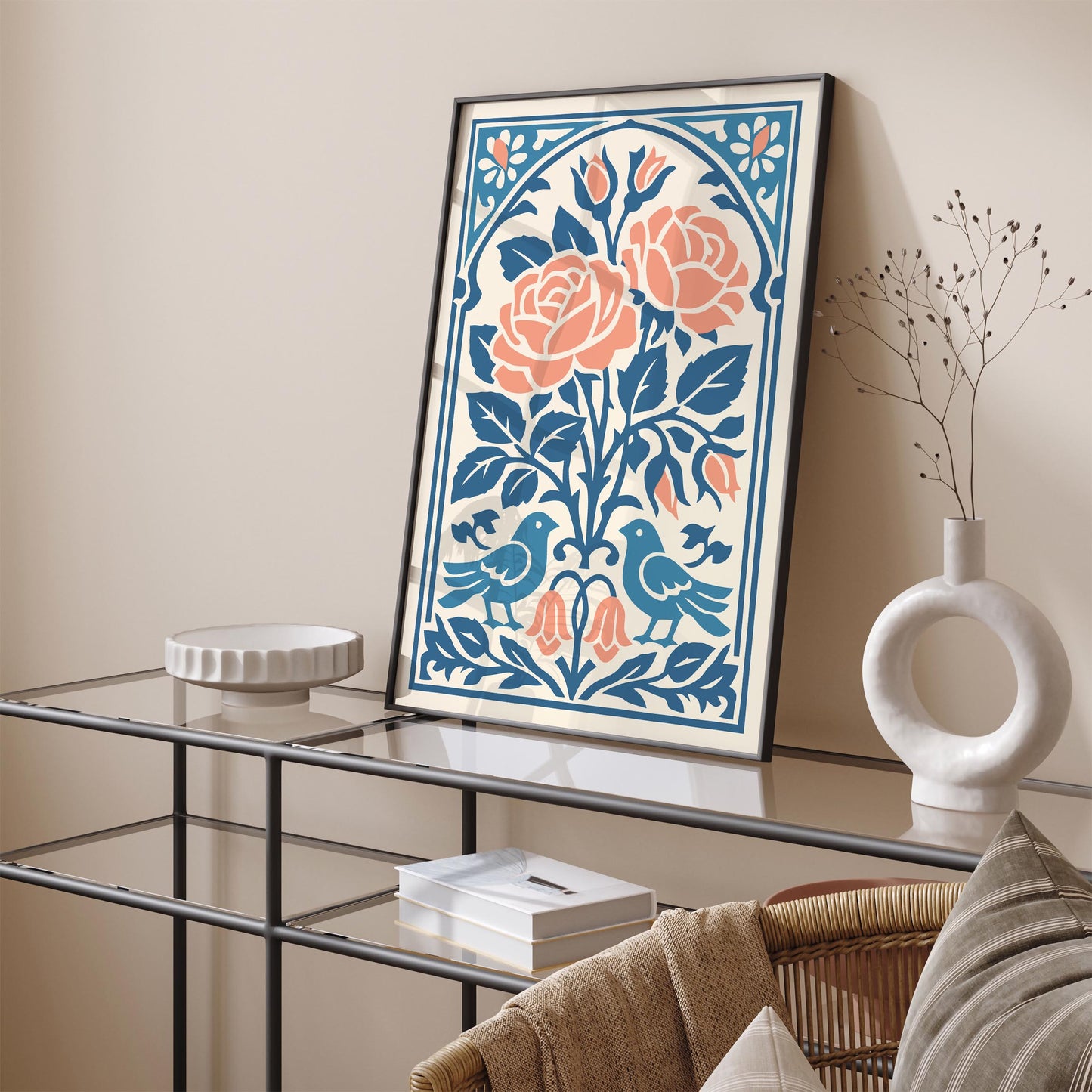 Roses & Birds Wall Art Print
