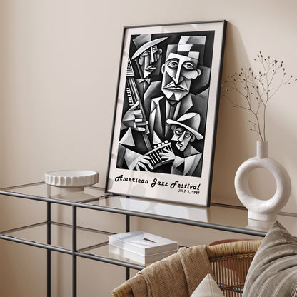 Jazz Festival Cubism Black and White Poster