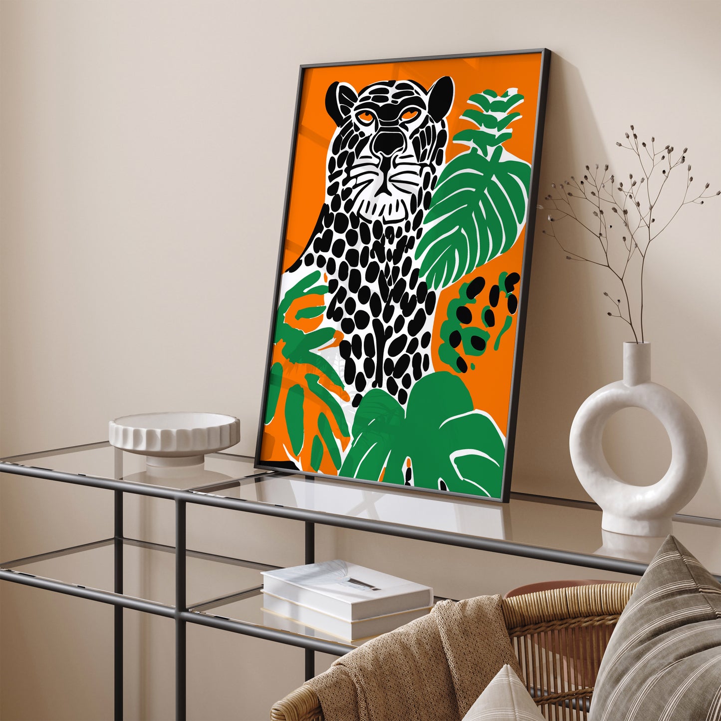 Jungle Panther Blue and Orange Poster