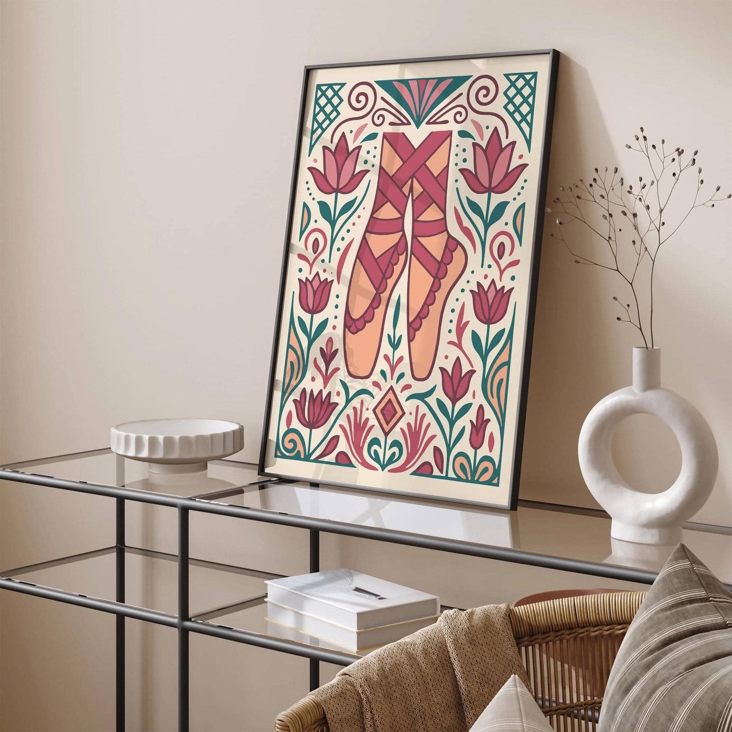 Pointe Ballet Shoes Poster in Art Deco Style