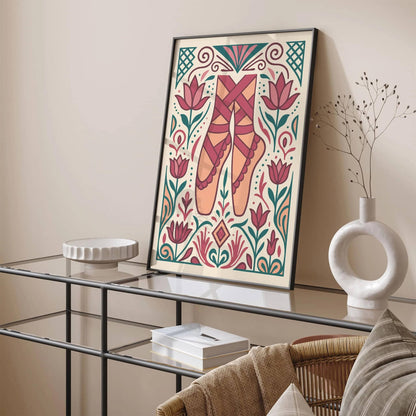 Pointe Ballet Shoes Poster in Art Deco Style