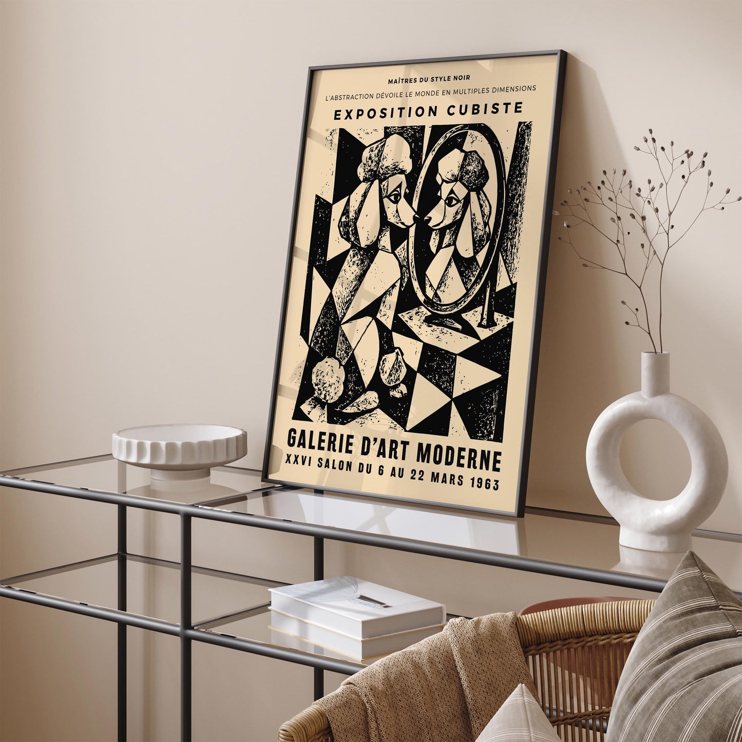 Cubism Exhibition Poster – Vintage Poodle & Mirror Wall Art Print