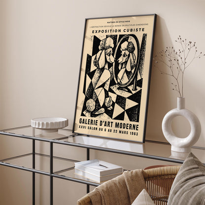 Cubism Exhibition Poster – Vintage Poodle & Mirror Wall Art Print