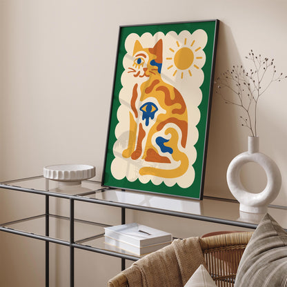 Mystical Sun Cat Wall Art Print