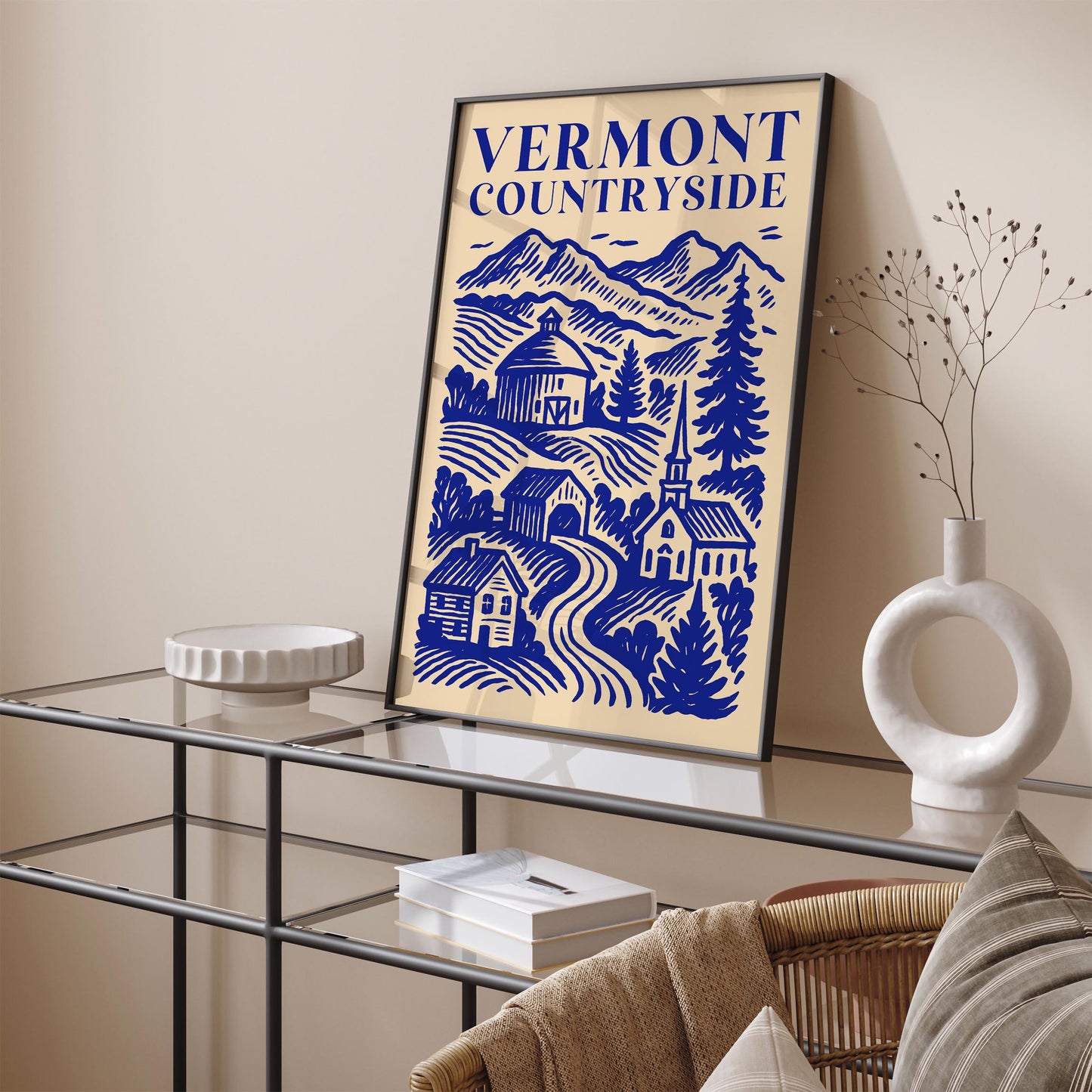 Vermont Countryside Blue Travel Poster