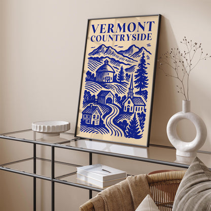 Vermont Countryside Blue Travel Poster