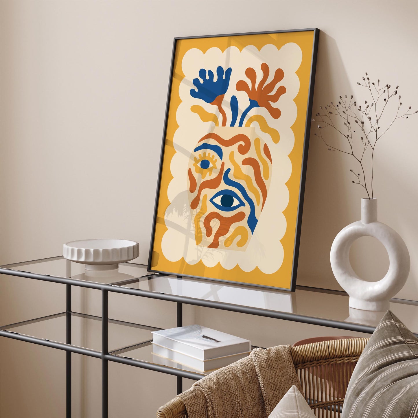 Surreal Eye Vase Poster - Boho Abstract Face Wall Art