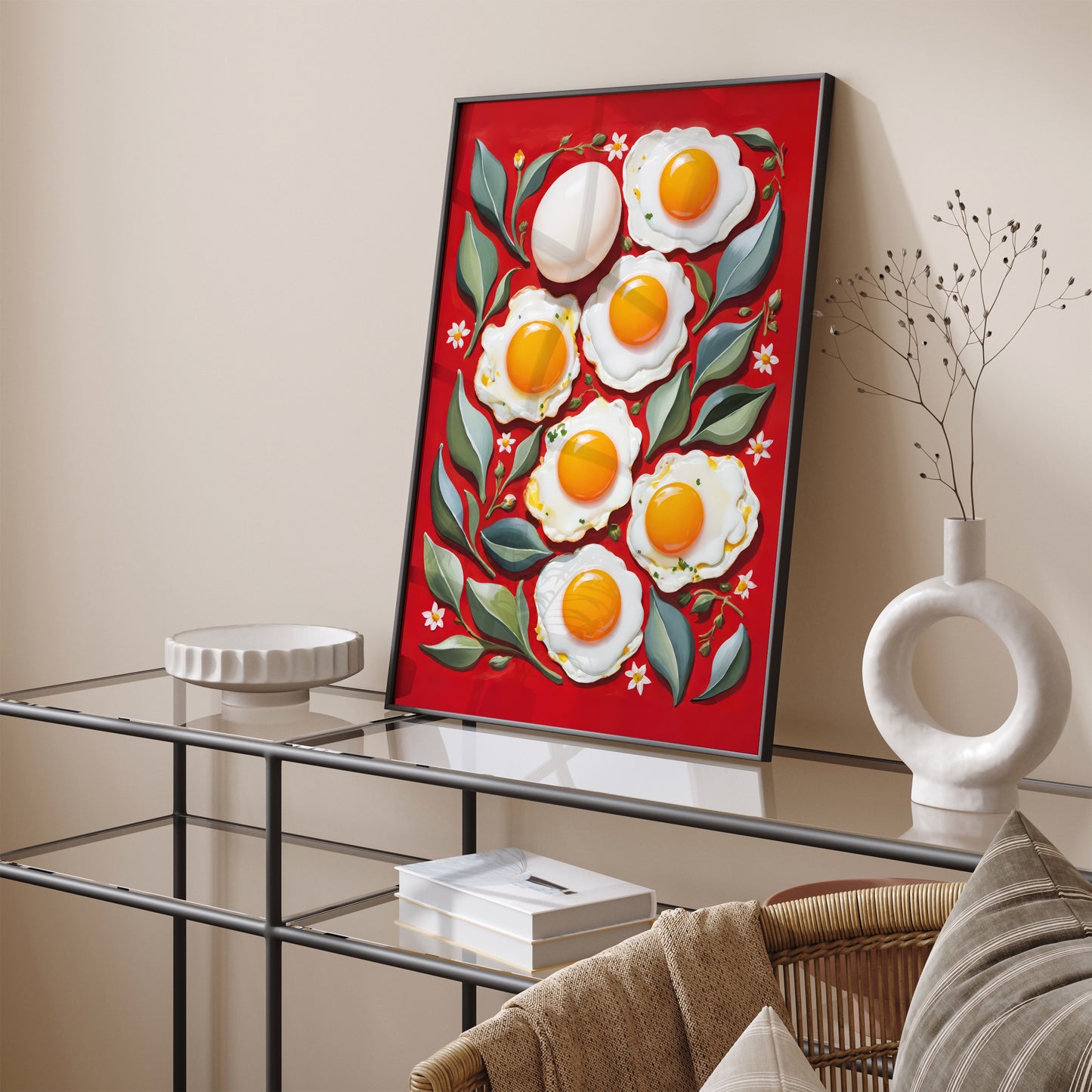 Eggs Painting Art Red Kitchen Wall Decor