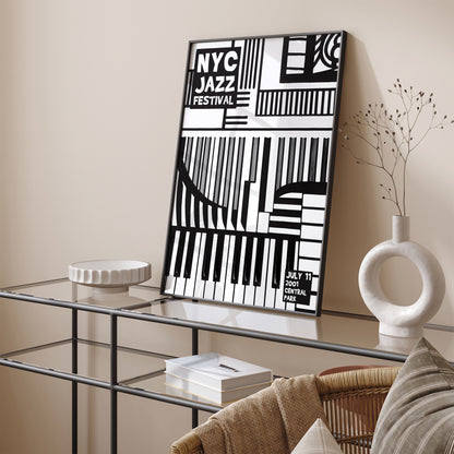 NYC Jazz Festival - Black and White Piano Poster