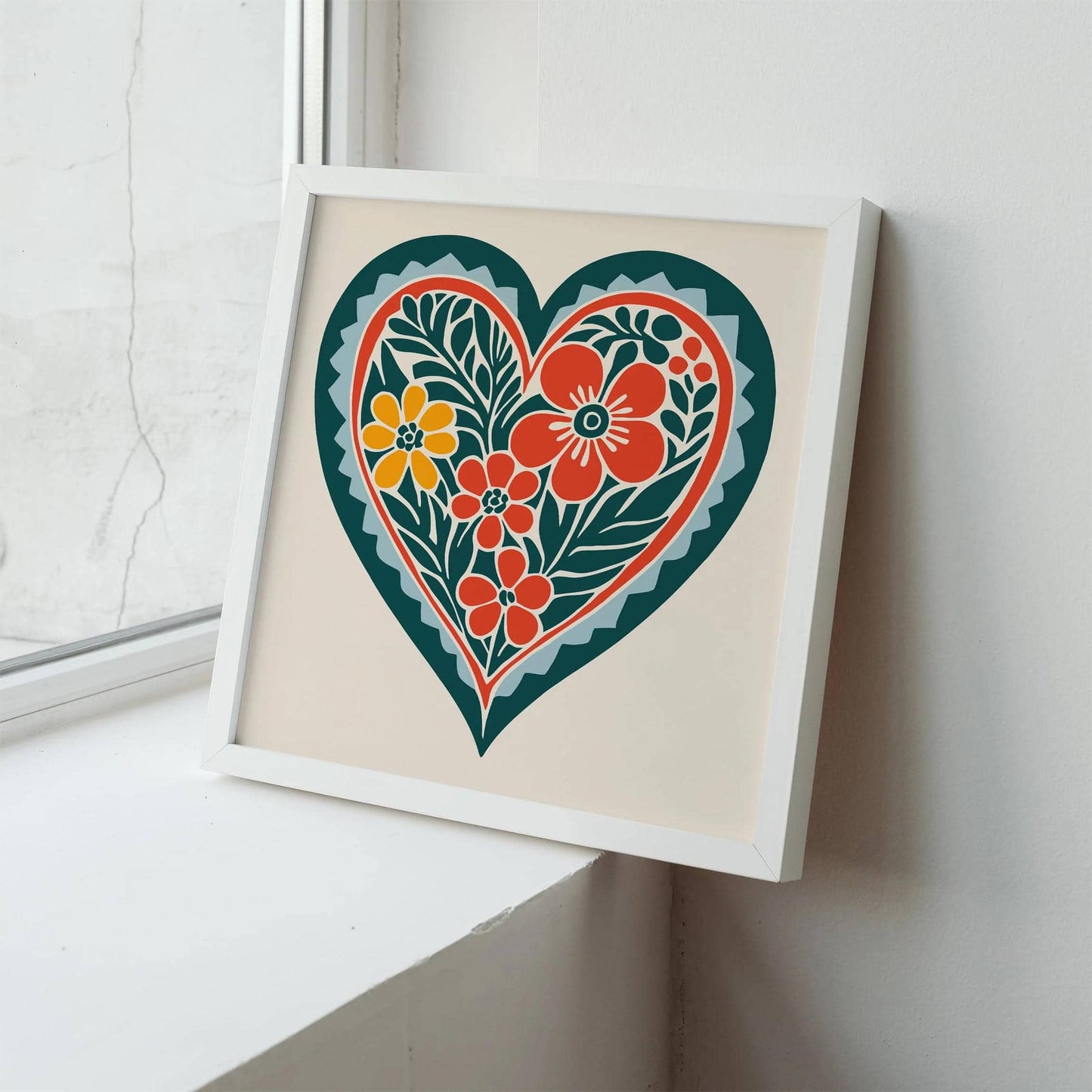 Folk Art Heart Print – Square Wall Decor