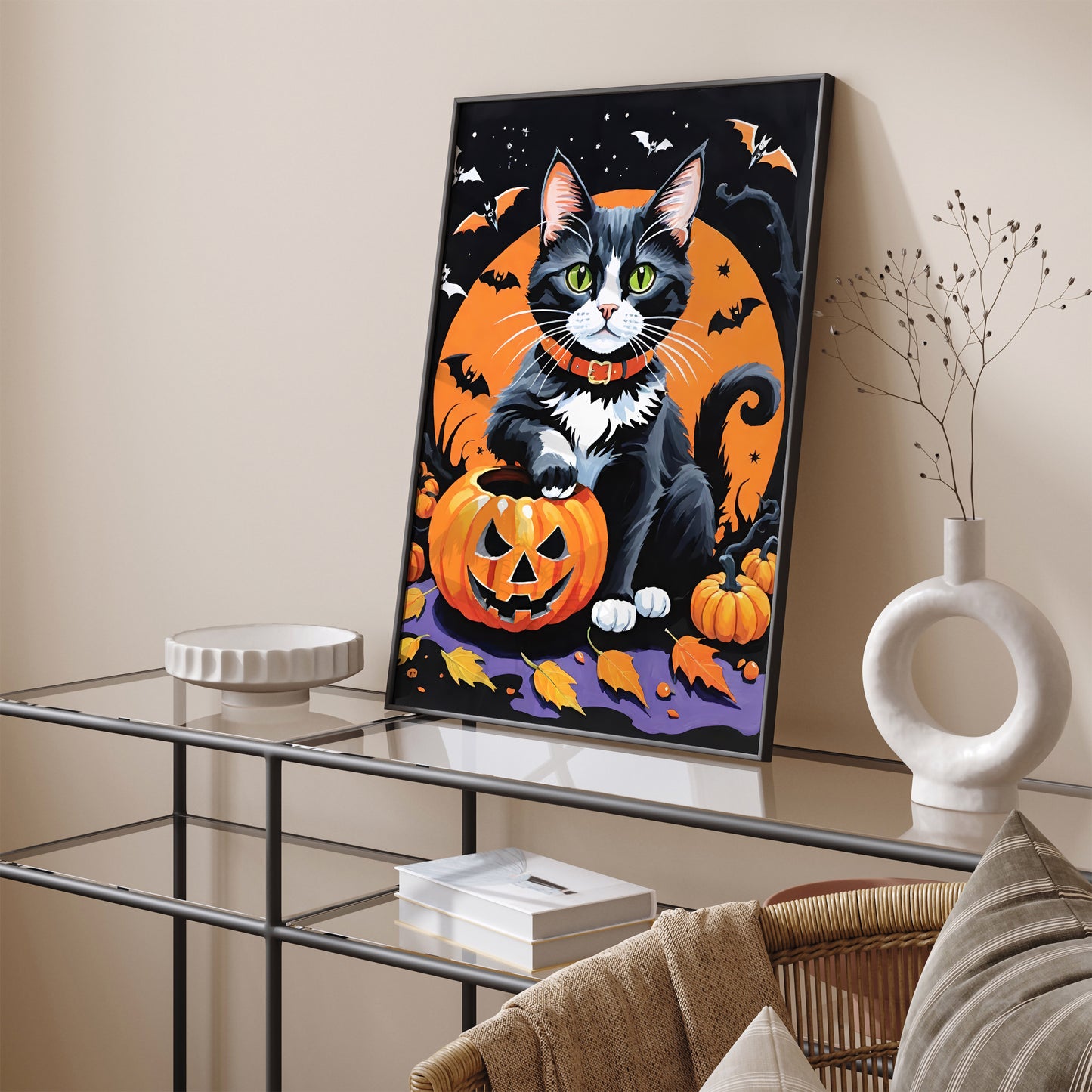 Cat with Jack-o'-lantern Art Print