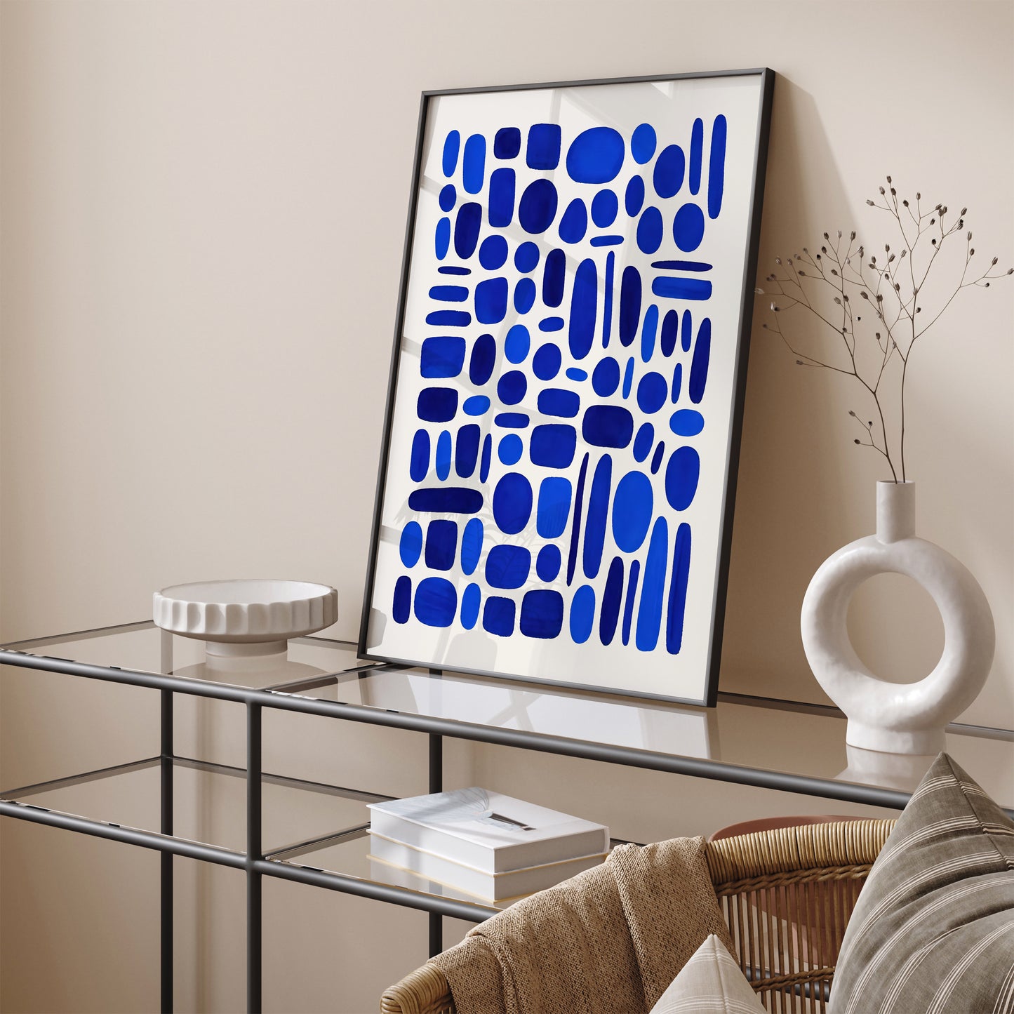 Indigo Blue Mid Century Abstract Art Print