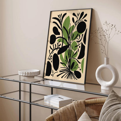 Abstract Botanical Black & Green Print