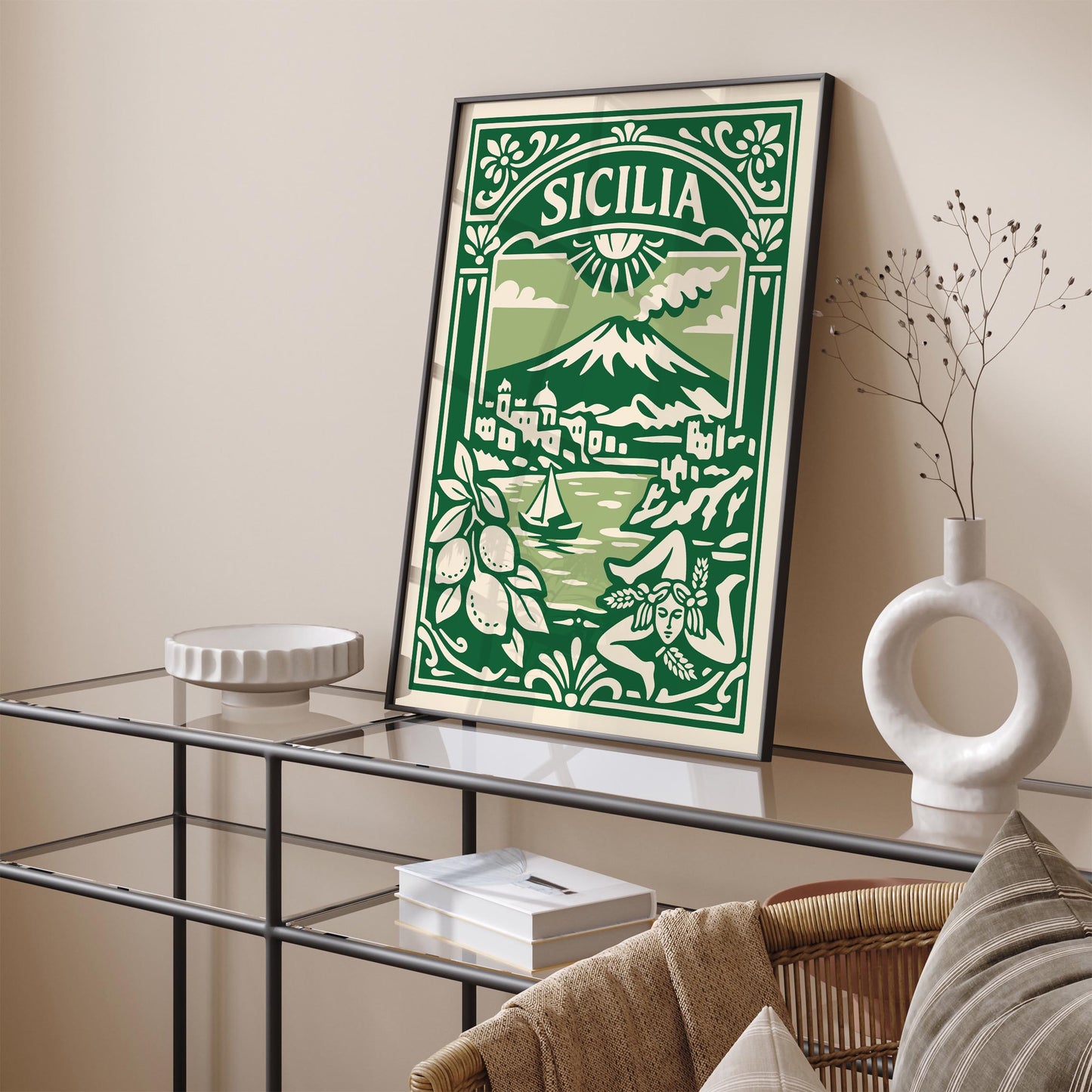 Sicilia Italy Poster - Green Italian Landscape Wall Art