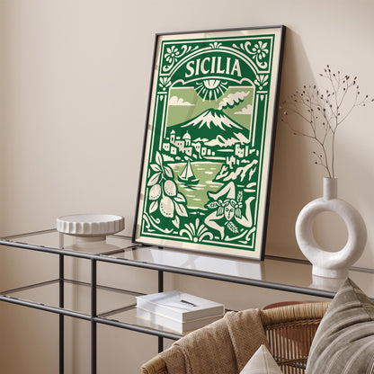 Sicilia Italy Poster - Green Italian Landscape Wall Art