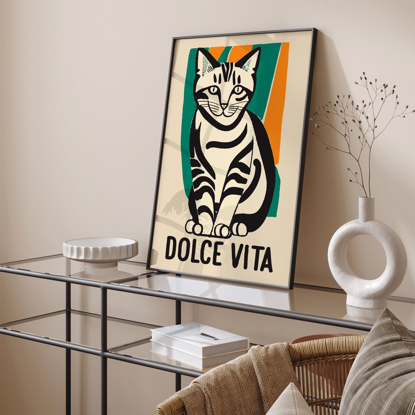 Dolce Vita Funny Cat Vintage Art Print