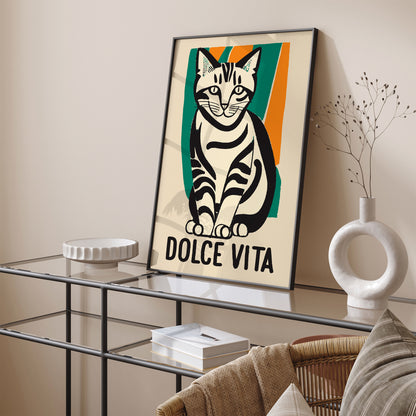 Dolce Vita Funny Cat Vintage Art Print