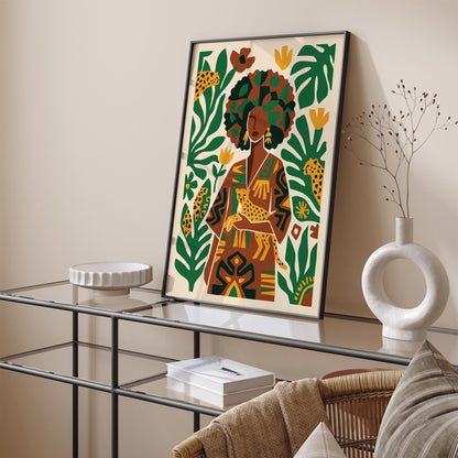 Afrohemian Woman with Cheetah Art Poster