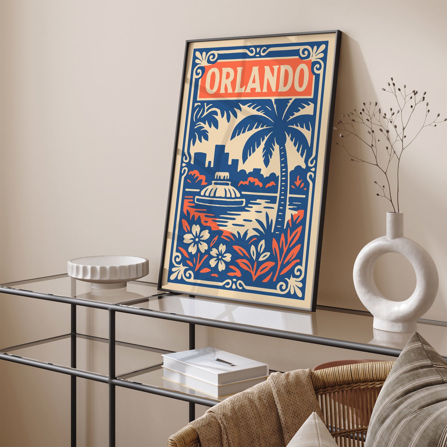 Orlando Travel Art Print - Blue Hotel Room Wall Decor
