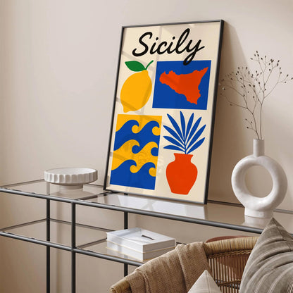 Mid Century Modern Sicily Travel Poster